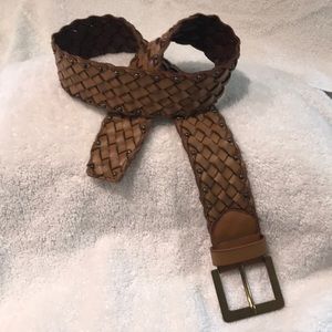 Brown Braided Leather Belt with Gold Grommets